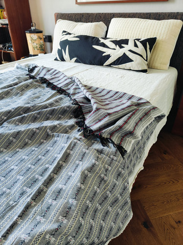 出口纯棉质感色织提花单人流苏床单全棉盖毯铺沙发民宿床尾毯桌布