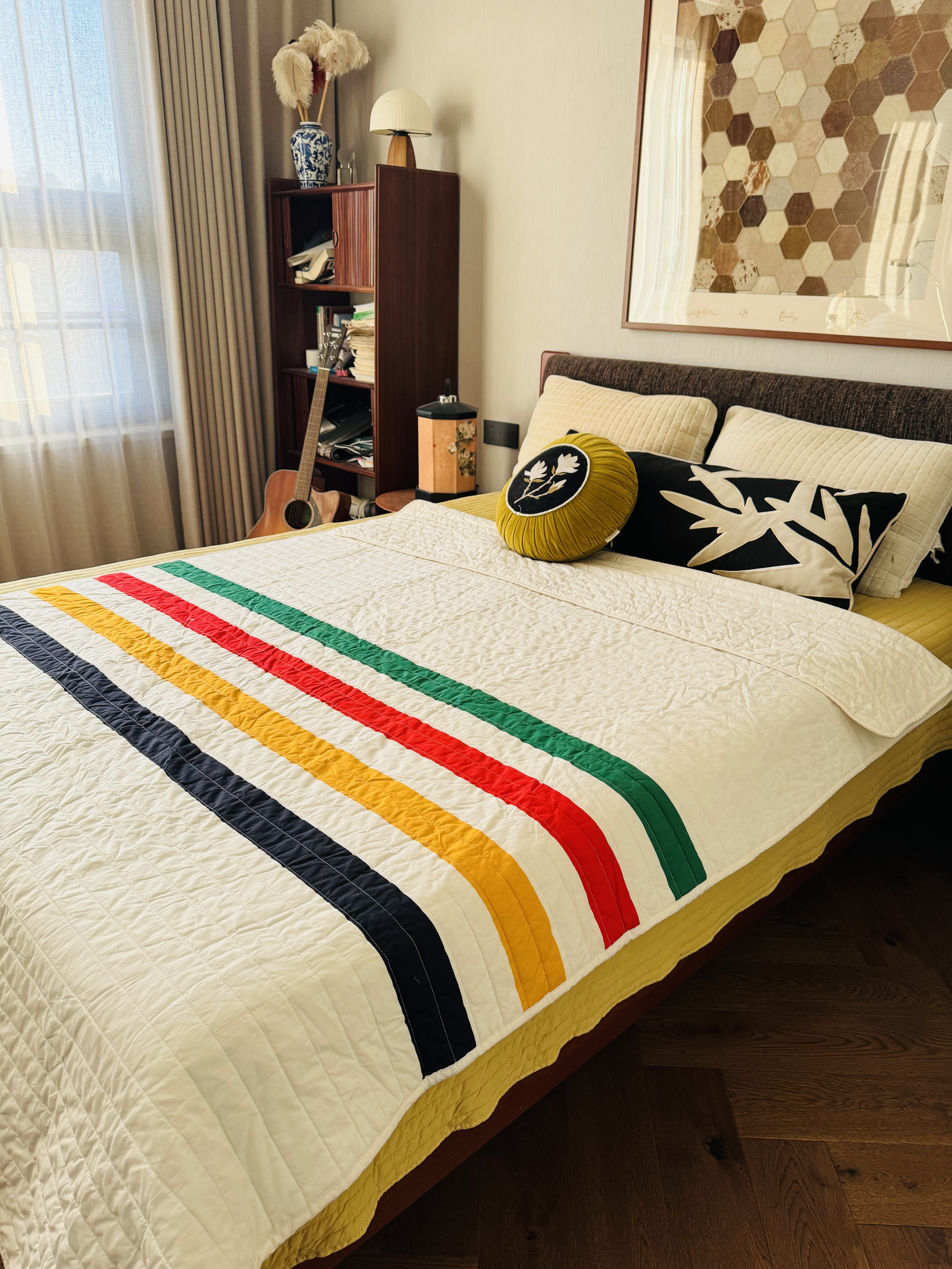 出口原单的STRIP*S的绗缝单人床盖全棉夹棉床褥垫可盖可铺四季被