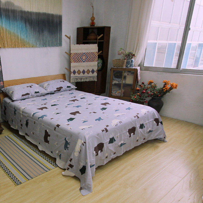 外贸出口60支柔软纯棉贡缎枕套双人床单全棉卡通单品可配三件套