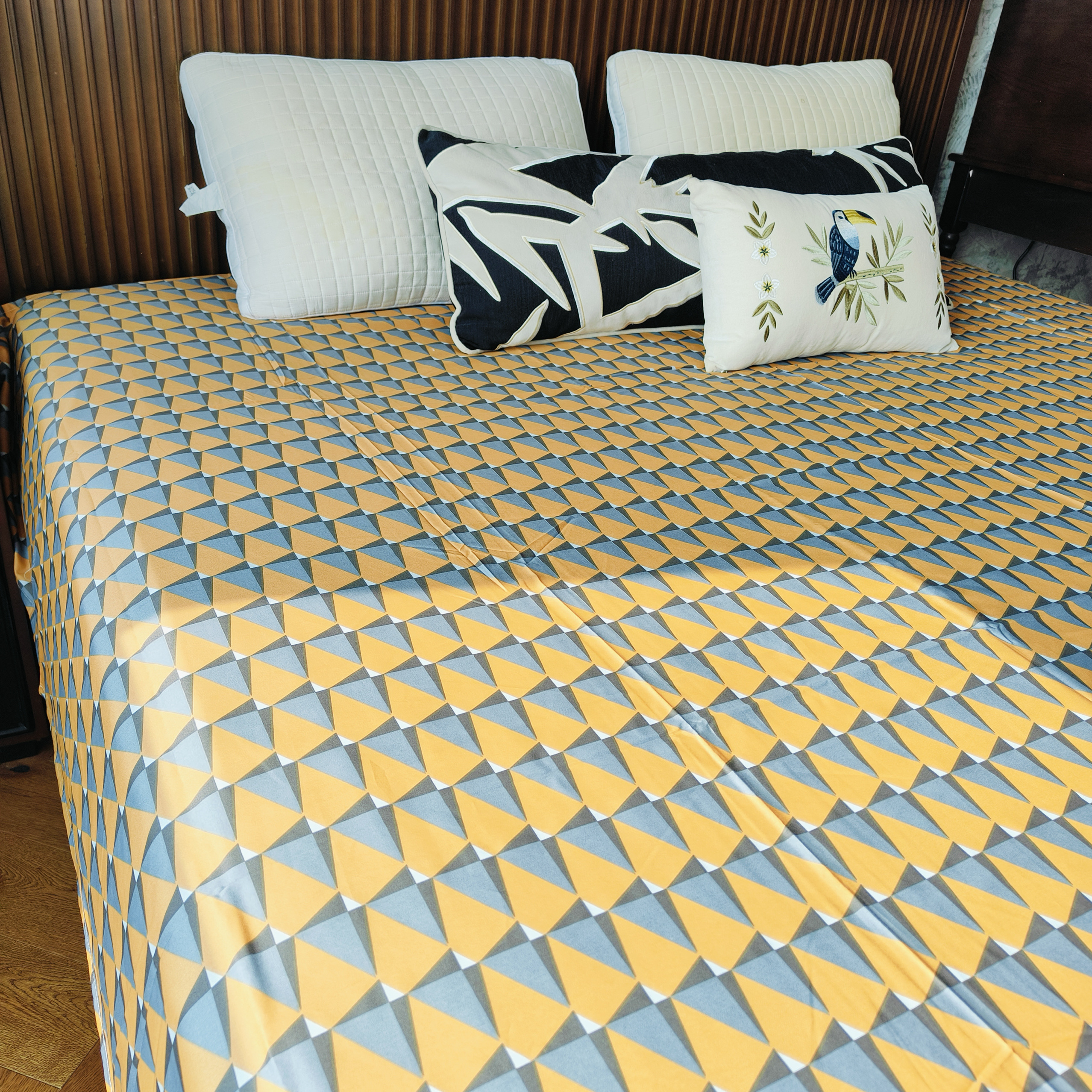 微瑕疵外贸80支纯棉贡缎埃及棉双人床单全棉几何活性印花床品单件