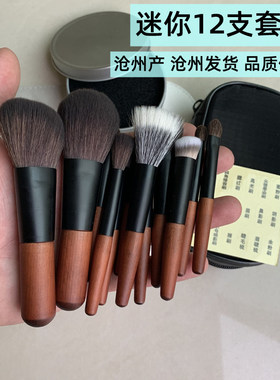 沧州12支迷你化妆刷套装便携羊毛点彩刷短杆眼影遮瑕刷旅行装送包