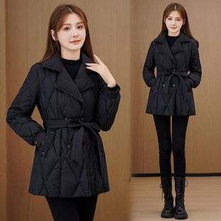 羽绒棉服女中长款2025新款冬季女装收腰显瘦黑色西装外套棉衣棉袄