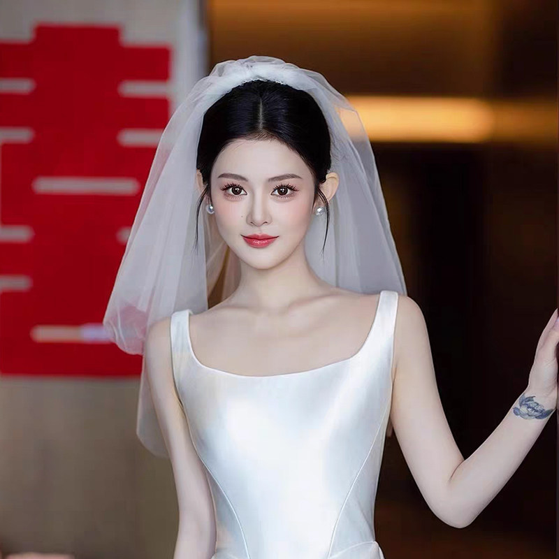 2026新款简约新娘领证拍照头纱