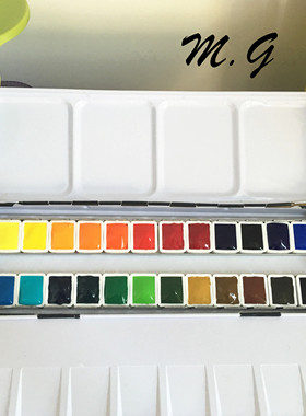 【3天发】美国MG艺术家水彩颜料24色2ml铁盒格子分装