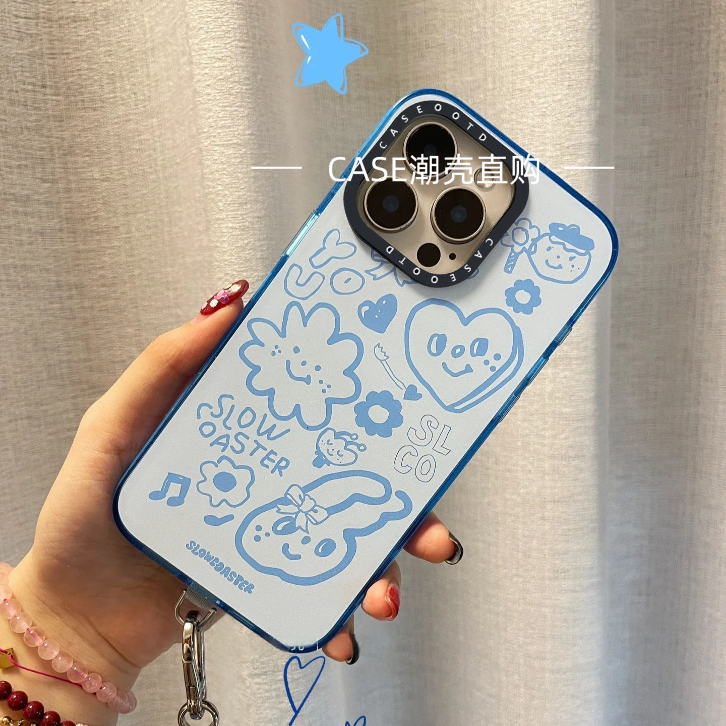 CASEOOTD蓝色兔子花朵适用于iPhone16promax手机壳夏天苹果16/15/14/pro/plus防摔保护套1713pro壳12卡通11壳