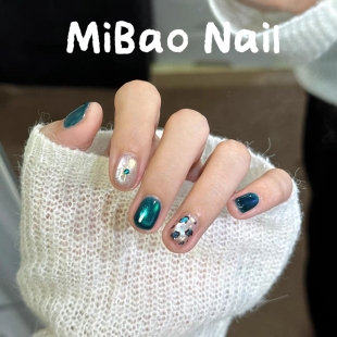 墨尔本豹纹蓝猫眼纯手工穿戴甲短款爆闪星月小众高级可拆卸美甲
