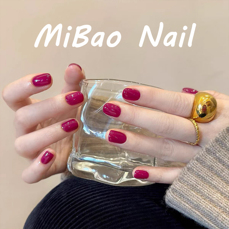 2025新款玫红色成品美甲短款纯色纯手工穿戴甲美甲贴片甜酷简约