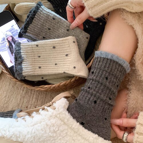百搭波点中筒袜女韩系堆堆袜保暖