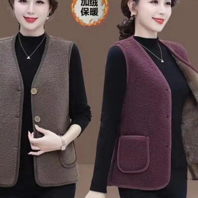 女士百搭皮毛一体羊羔绒马甲保暖洋气中老年毛马甲