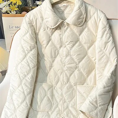 新款女士秋冬棉服保暖时尚韩版轻薄菱形双线百搭休闲棉衣菱形格厚