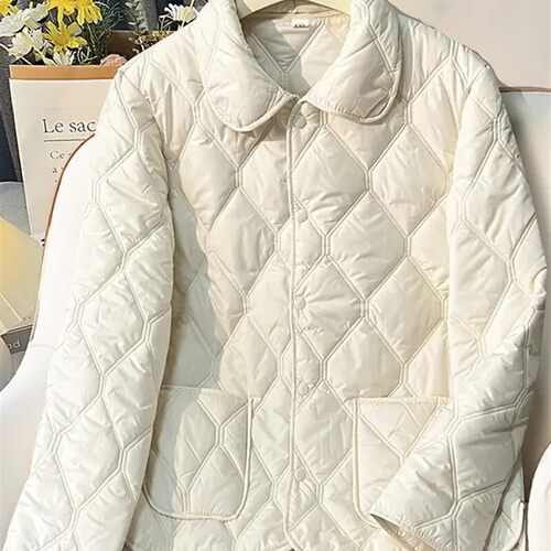 新款女士秋冬棉服保暖时尚韩版轻薄菱形双线百搭休闲棉衣菱形格厚