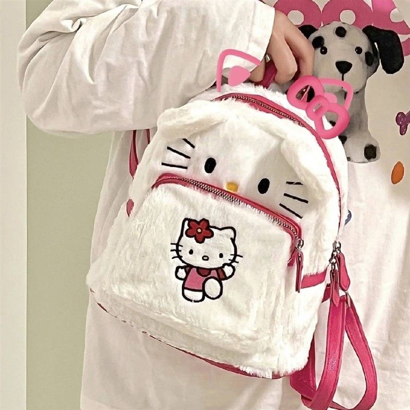 卡通可爱毛绒三丽鸥双肩背包KT猫书包学生hellokitty布丁狗手提包