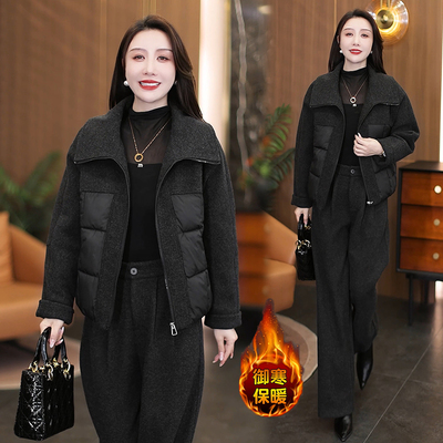 秋冬加厚保暖棉服直筒休闲套装女