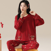 本命年睡衣女士春秋款 胖妹妹200斤家居服 红色秋冬款 秋季 纯棉长袖