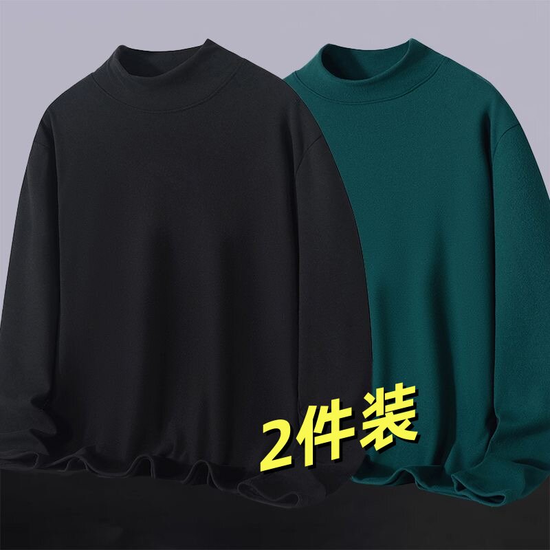 保暖长袖T恤男加绒秋冬季双面德绒半高领长袖修身保暖毛衣打底衫