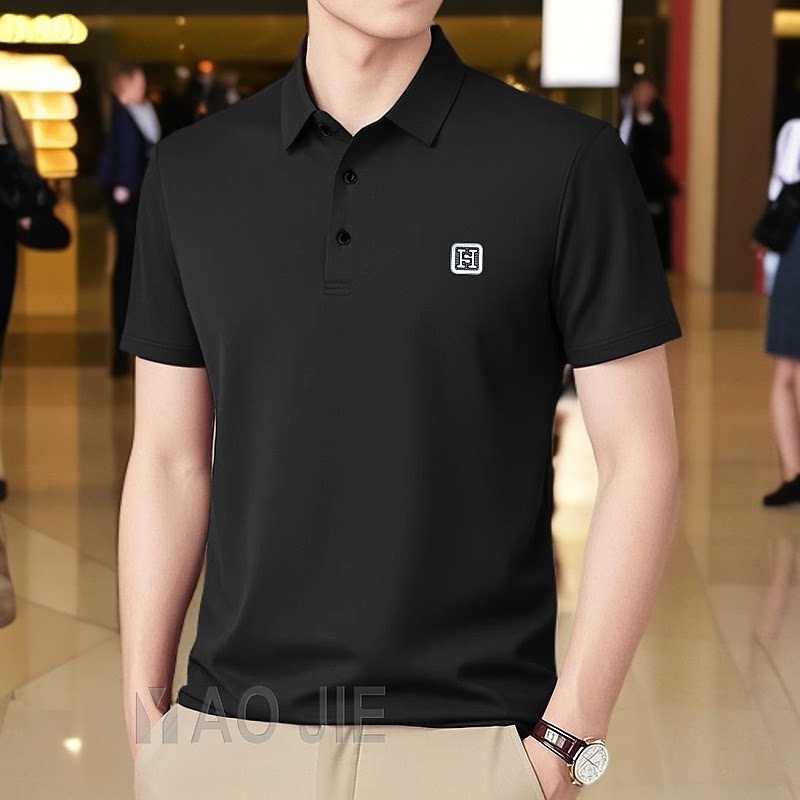 男短袖T恤冰丝大码商务网眼polo衫休闲透气上衣翻领工作服半袖T恤