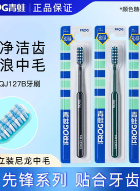 青蛙牙刷127B独立包装波浪毛大头中毛成人手动清洁袪牙渍去烟渍