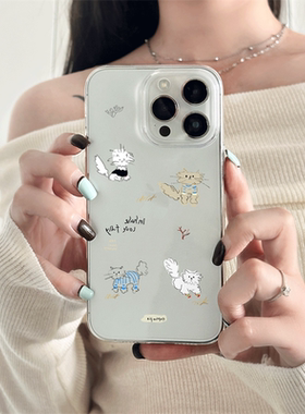 简约可爱小狗猫咪适用于苹果15手机壳新款iPhone16promax全包保护套14女款不撞壳13防摔软壳15pro透明12硅胶