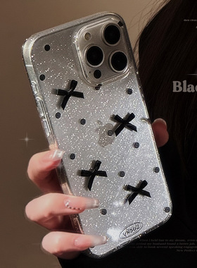 立体黑色蝴蝶结波点适用iPhone14手机壳苹果15promax新款12甜酷13女款保护套11硅胶防摔14pro软壳15不会撞壳