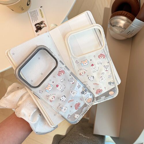 ins韩风卡通涂鸦满屏狗狗适用iphone17手机壳16promax新款17proamx透明15防摔14女款16硅胶软壳13防摔不撞款