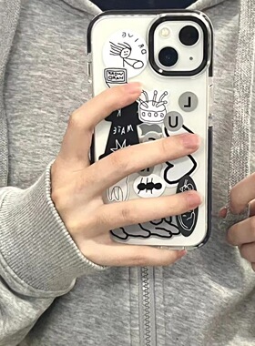 小红书爆款涂鸦狗狗适用iPhone13手机壳新款苹果16promax透明软壳12硅胶防摔xr全包女保护套11个性