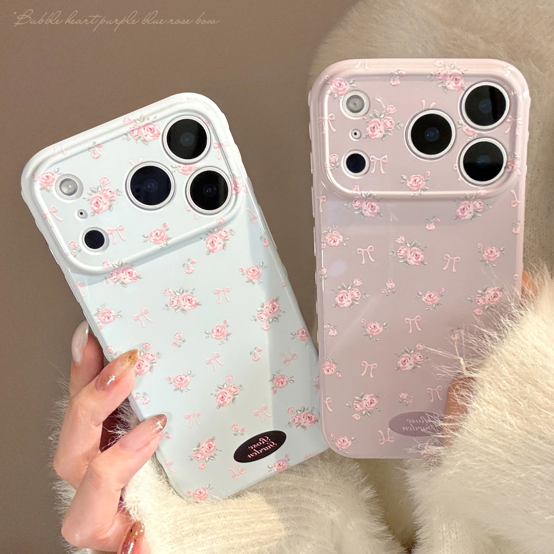 唯美小清新雾粉碎花玫瑰适用苹果17promax手机壳新款iPhone16pro简约女款15全包软壳14防摔不撞款17创意小众