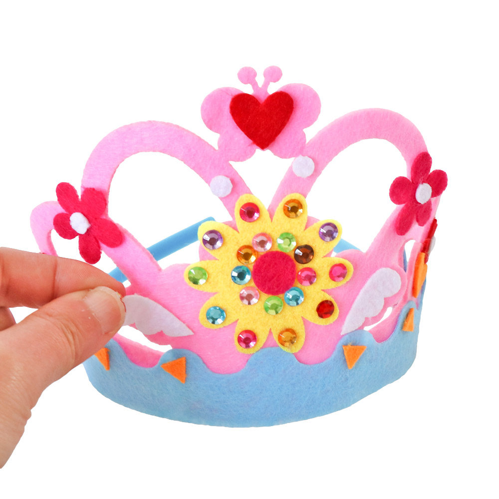 1 어린이 교육 수제 크리 에이 티브 붙여 넣기 부직포 부직포 머리띠 유치원 DIY 킹 크라운 머리띠