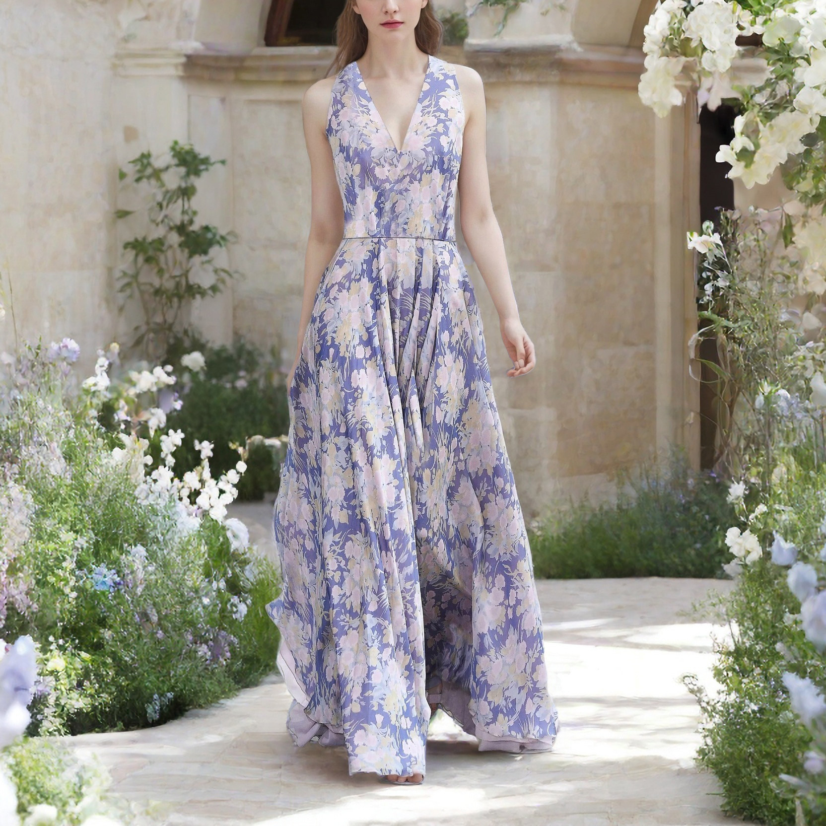 超仙气的|梦幻紫色|气质碎花长裙