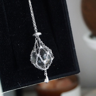 法式复古捕梦网水晶项链 优雅甜美925纯银网兜水晶球毛衣链可调节