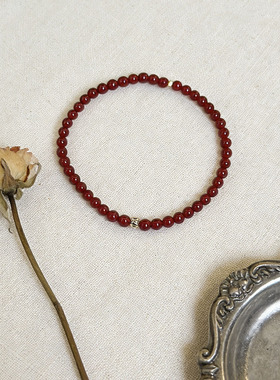 astudio纯银复古红玛瑙串珠手链