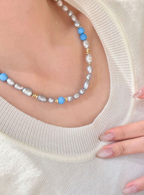 复古天然巴洛克珍珠碎银子项链女