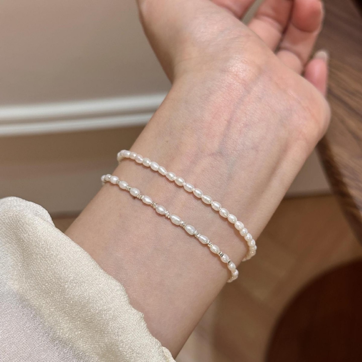 astudio纯银碎银子珍珠拼接手链