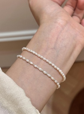 astudio纯银碎银子珍珠拼接手链