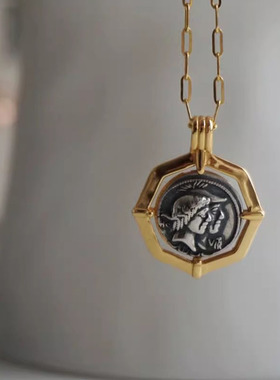 复古小众老钱风古钱币圆牌项链