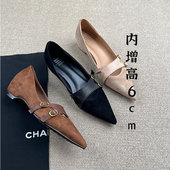 内增高6CM复古尖头一字扣浅口单鞋 羊皮版 2025秋冬新款 女气质百搭