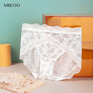衩 无痕印花网纱舒适透气性感蕾丝边中腰开叉三角裤 秘语内裤 女薄款