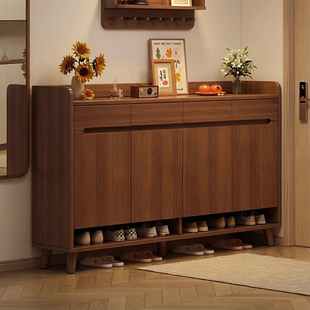 鞋柜家用门口实木芯收纳柜一体靠墙新款鞋架室内新中式入户玄关柜