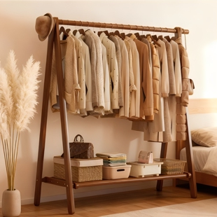 实木衣架卧室衣帽架落地挂衣架家用木质挂衣服架子室内简易晾衣架
