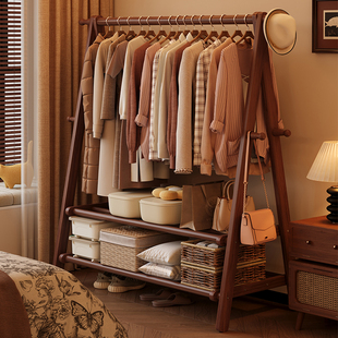 实木衣架落地衣帽架卧室挂衣架家用木质挂衣服架子室内简易晾衣架