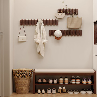 实木钢琴键挂衣架卧室墙上壁挂钩玄关入户门新款免打孔实木衣帽架