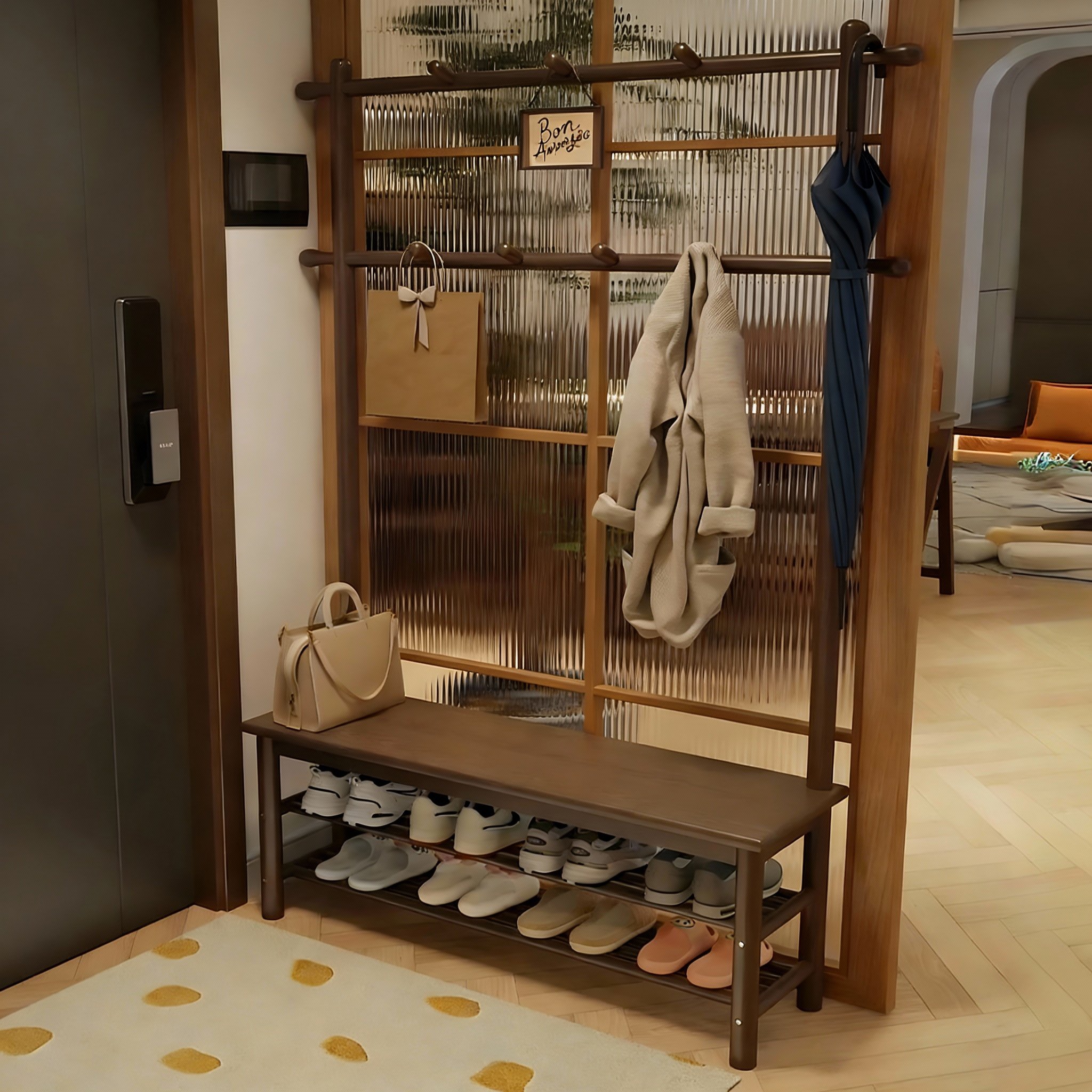 实木换鞋凳挂衣架一体家用门口鞋架入户玄关穿鞋凳可坐鞋柜衣帽架,住宅家具,换鞋凳,淘宝优惠券,粉丝福利购,淘宝优惠卷