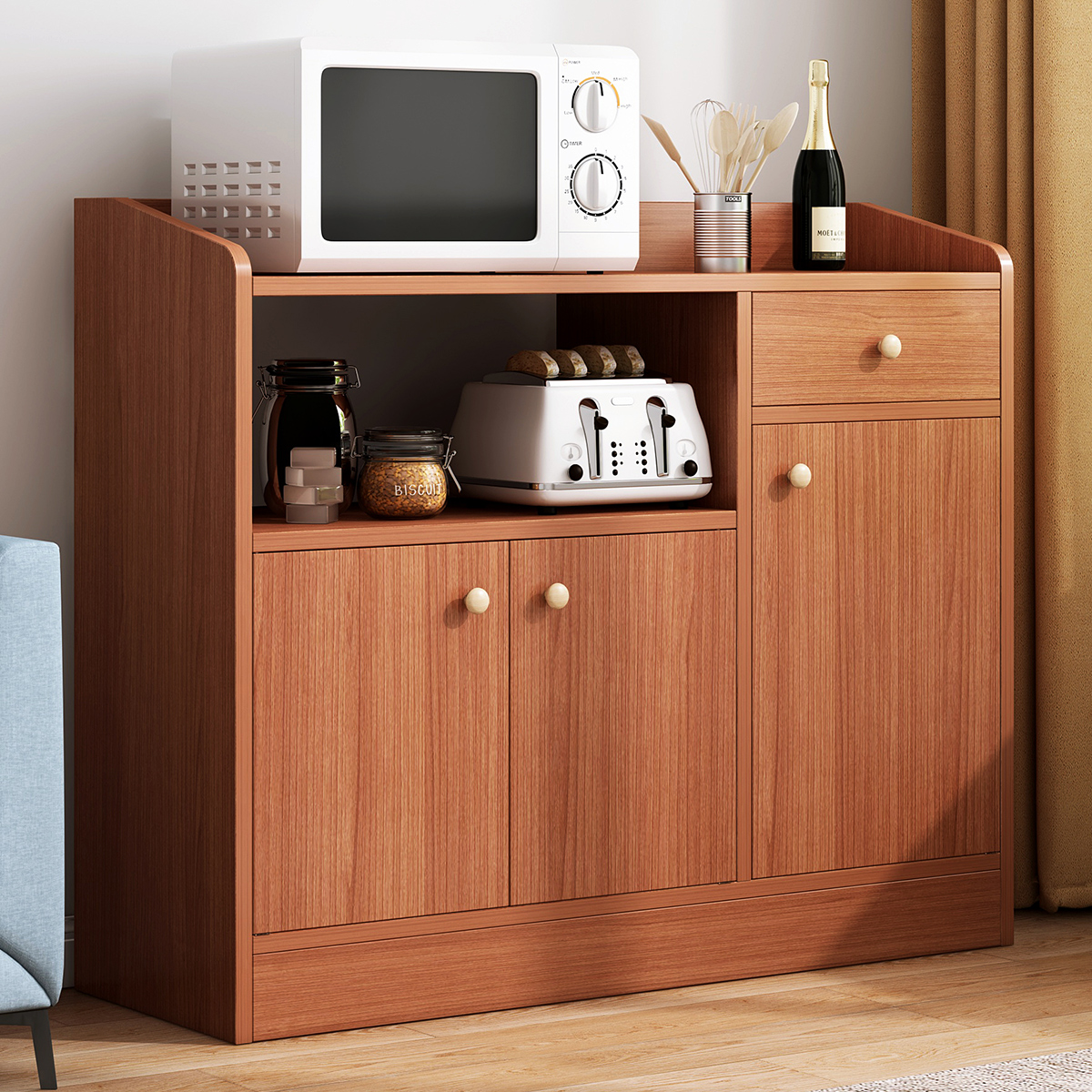 实木色餐边柜靠墙一体茶水柜橱柜