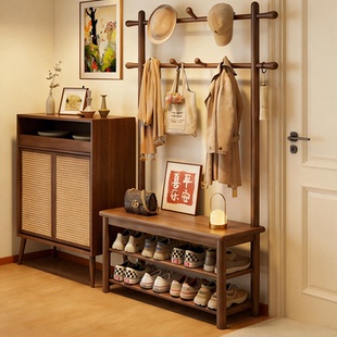 实木换鞋凳挂衣架一体入户门口鞋架衣帽架玄关鞋柜坐凳穿鞋凳