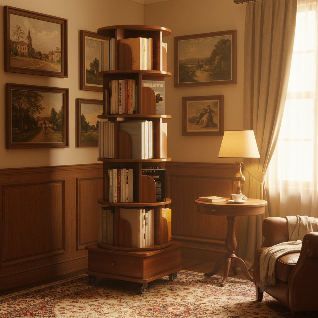 旋转书架落地置物架家用客厅简易置物柜简约储物柜实木转角柜书柜