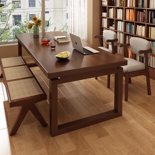 实木双人电脑桌台式 家用卧室大板学习书桌工作台简约两人办公长桌