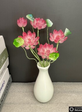 琉璃手工荷花禅意佛前供花摆件