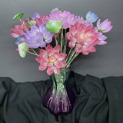 单支琉璃荷花手工仿真花轻奢