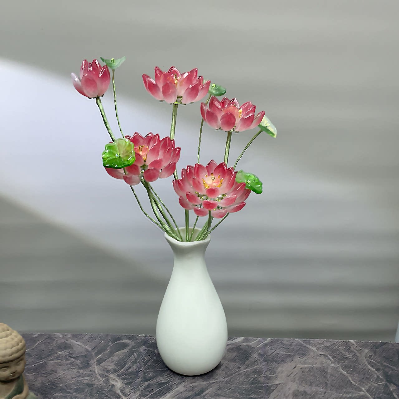 琉璃佛供花荷花轻奢摆件