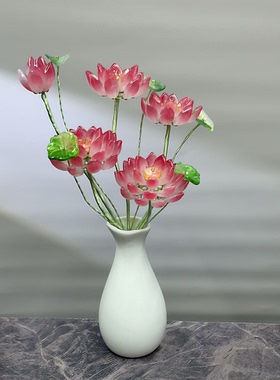 琉璃佛供花荷花轻奢摆件
