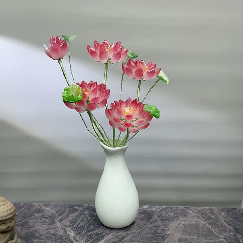 琉璃佛供花荷花轻奢摆件